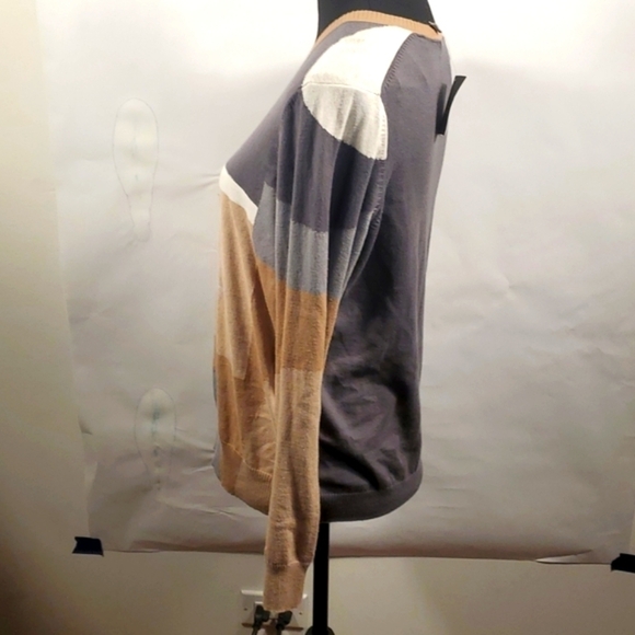 Liz Claiborne Color block Brown & Gray V neckline Soft Sweater Size Larg… - Picture 4 of 16